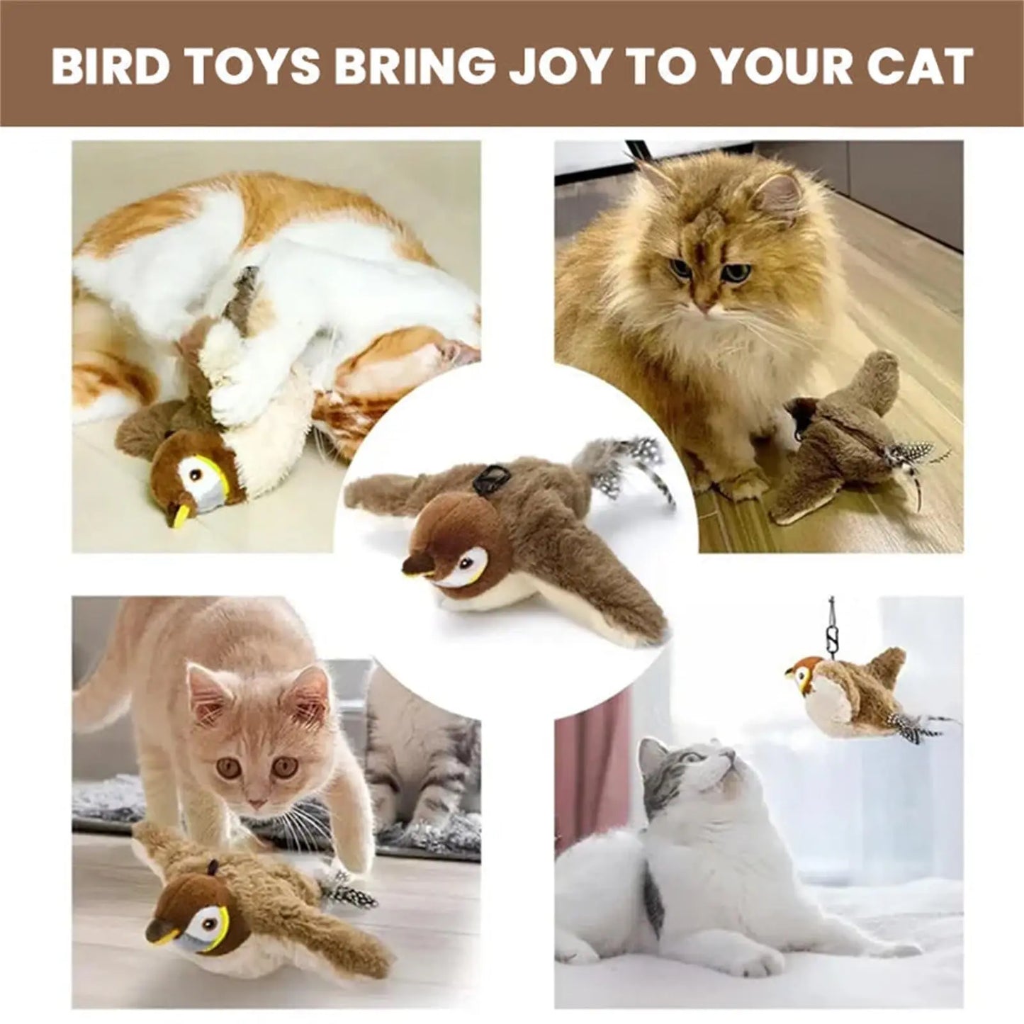 Flapping Bird Cat Toy Chirping Bird Cat Toy Flapping Wings Interactive Toy for Kitten or Dogs Touch Activated Rechargeable