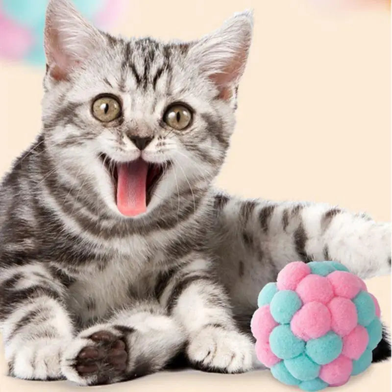 Handmade Funny Cats Bouncy Ball Toys Kitten Plush Bell Ball Mouse Toy Planet Ball Cat Chew Toys Interactive Pet Accessories
