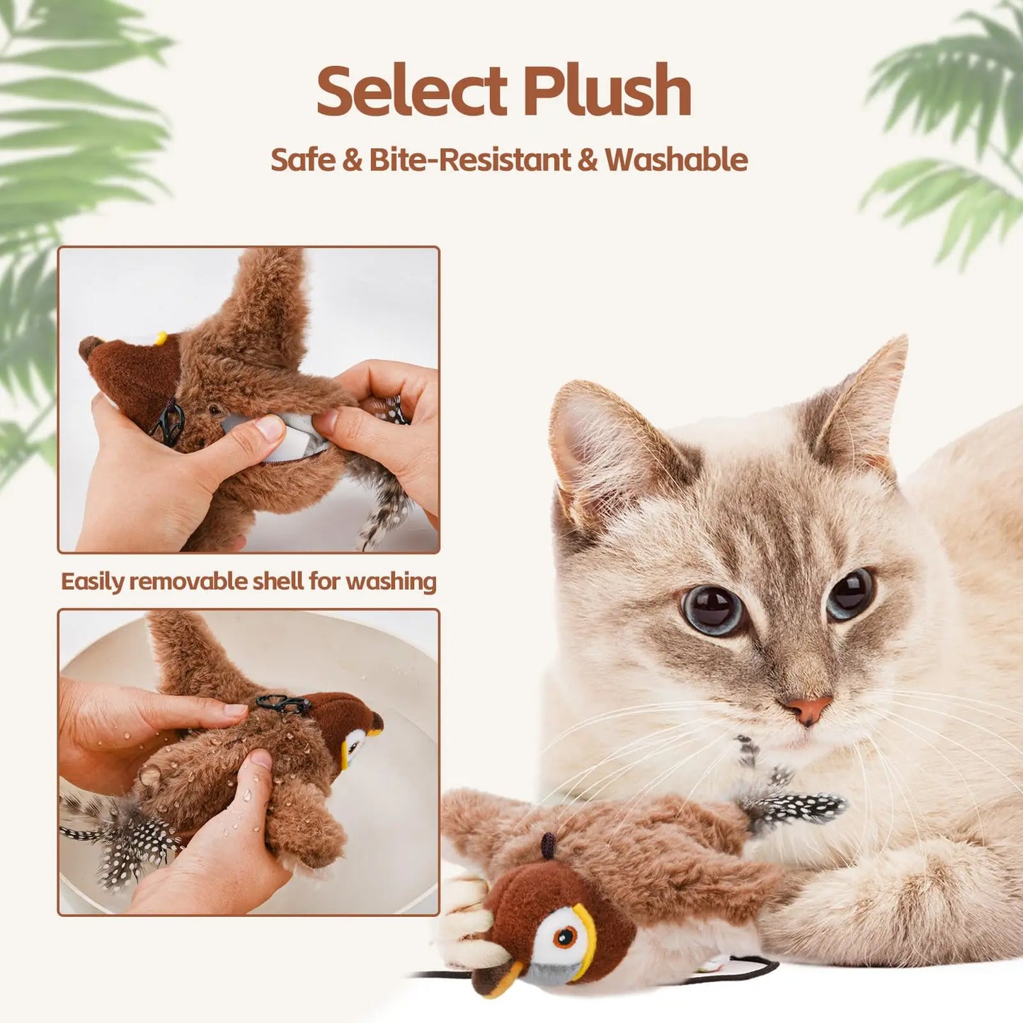 Flapping Bird Cat Toy Chirping Bird Cat Toy Flapping Wings Interactive Toy for Kitten or Dogs Touch Activated Rechargeable