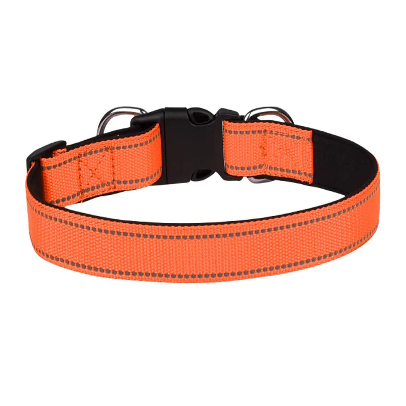 Reflective Dog Collar,Soft Neoprene Padded Breathable Nylon Pet Collar Adjustable for Medium Large Dogs, Neck 25-60 Centimeter
