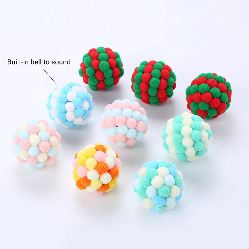 Handmade Funny Cats Bouncy Ball Toys Kitten Plush Bell Ball Mouse Toy Planet Ball Cat Chew Toys Interactive Pet Accessories
