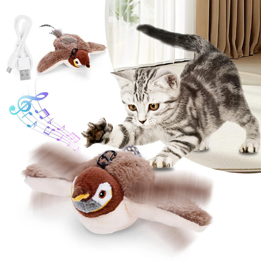 Flapping Bird Cat Toy Chirping Bird Cat Toy Flapping Wings Interactive Toy for Kitten or Dogs Touch Activated Rechargeable